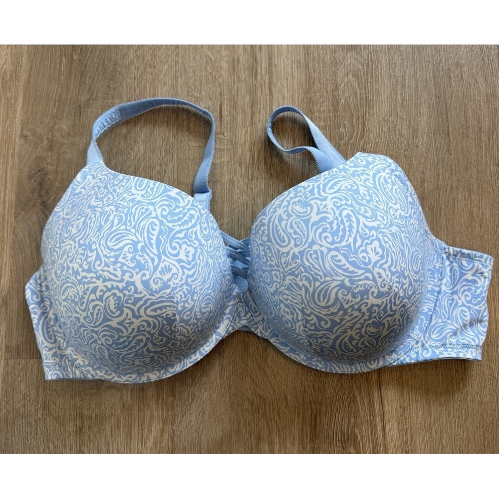 Torrid Bra 44DD XO Boost Plunge Push Up Blue Whimsical Design Underwire